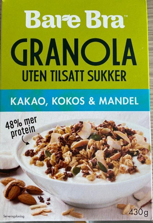 Fotografie - Granola uten tilsatt sukker kakao, kokos & mandel BareBra