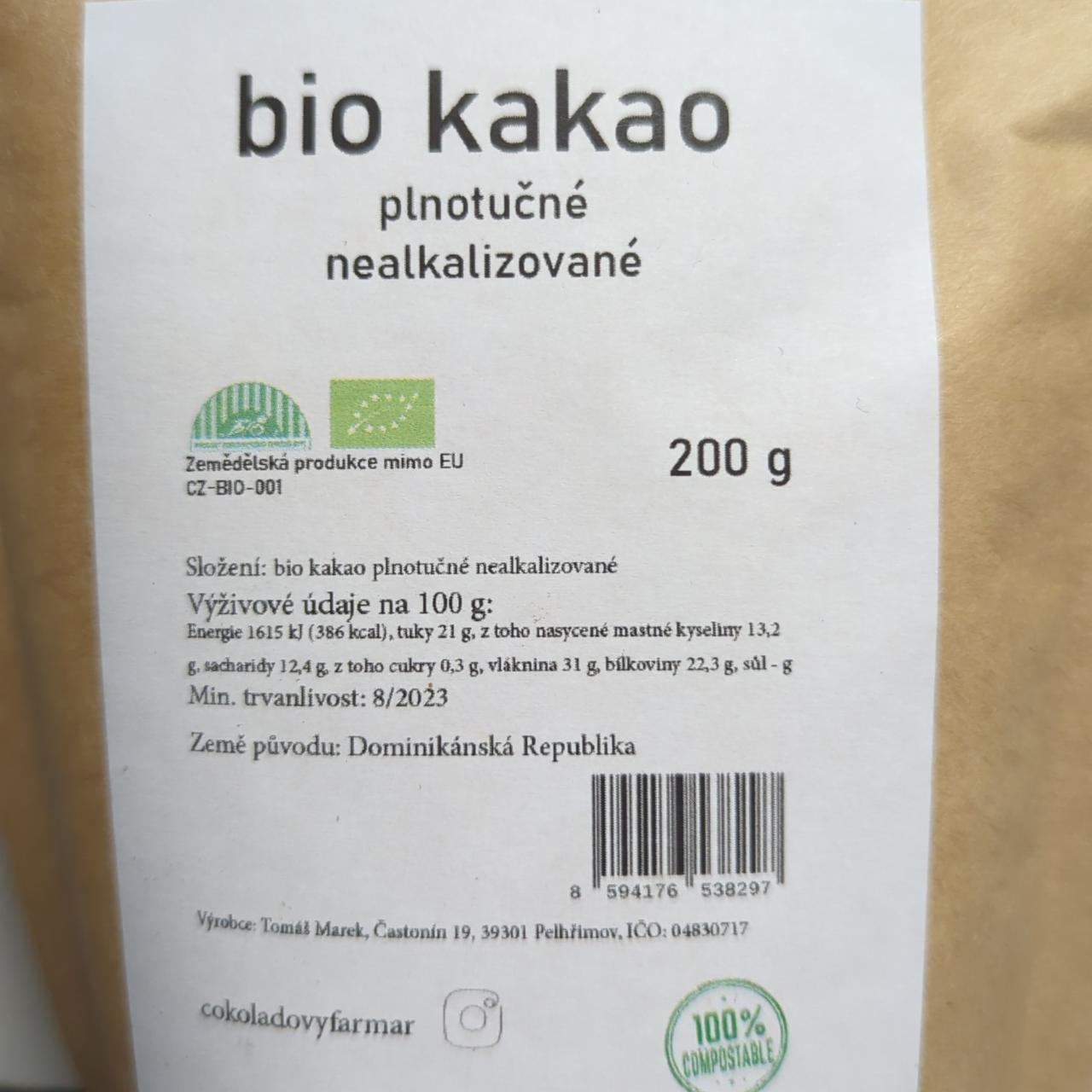 Fotografie - Bio kakao plnotučné nealkalizované Čokoládový farmář