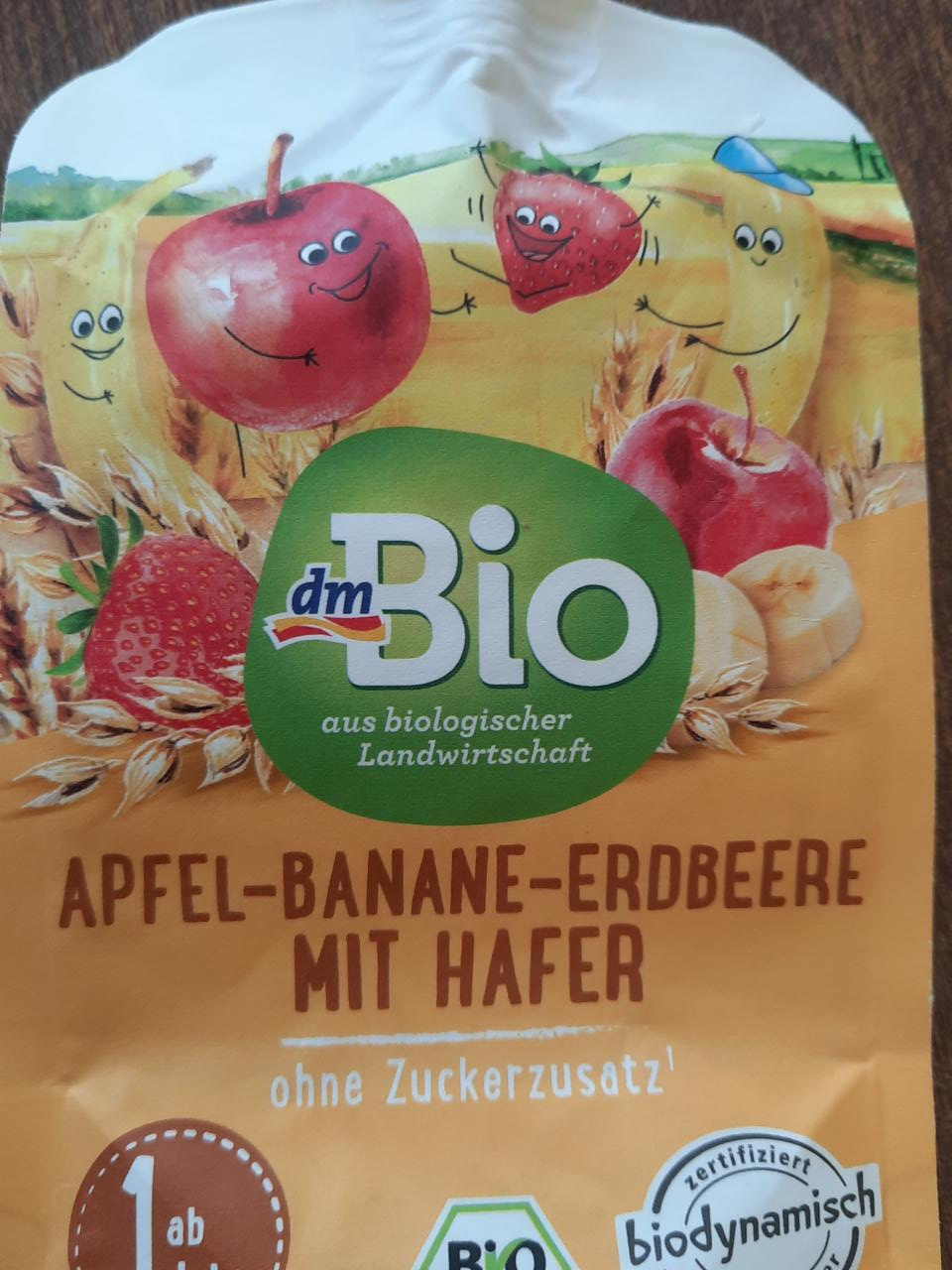 Fotografie - Apfel-Banane-Erdbeere mit Hafer dmBio