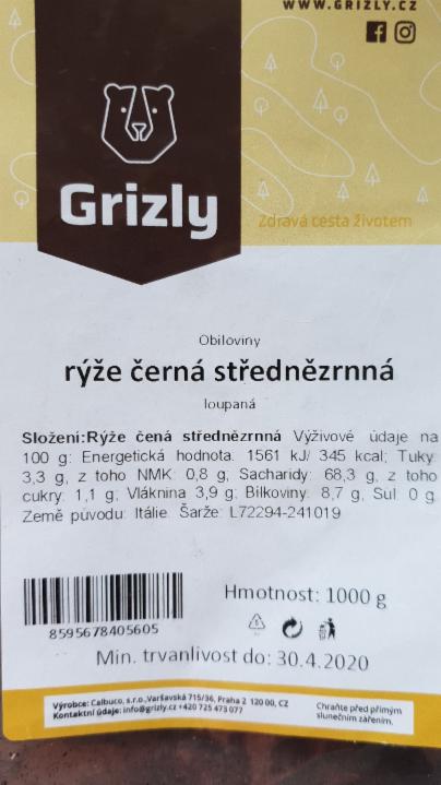 Fotografie - Rýže černá střednězrnná loupaná Grizly