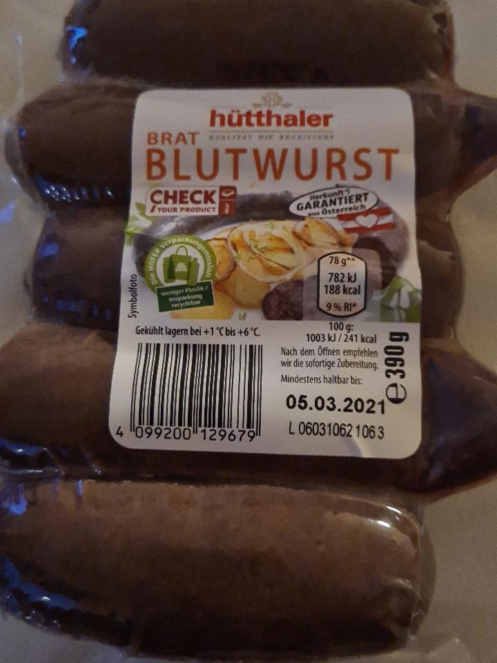 Fotografie - Brat Blutwurst Hütthaler