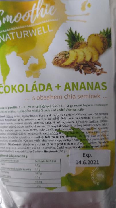 Fotografie - Smoothie čokoláda + ananas Naturwell