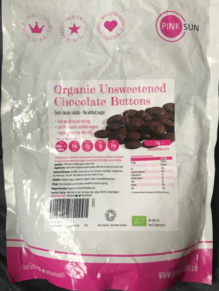 Fotografie - Organic Unsweetened Chocolate Buttons Pink Sun