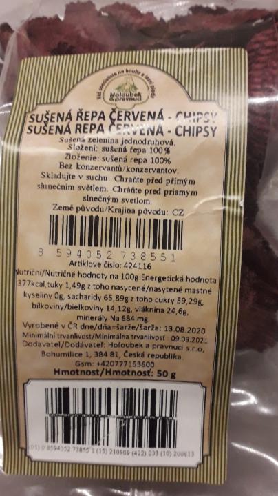 Fotografie - Sušená řepa červená Chipsy Holoubek a pravnuci