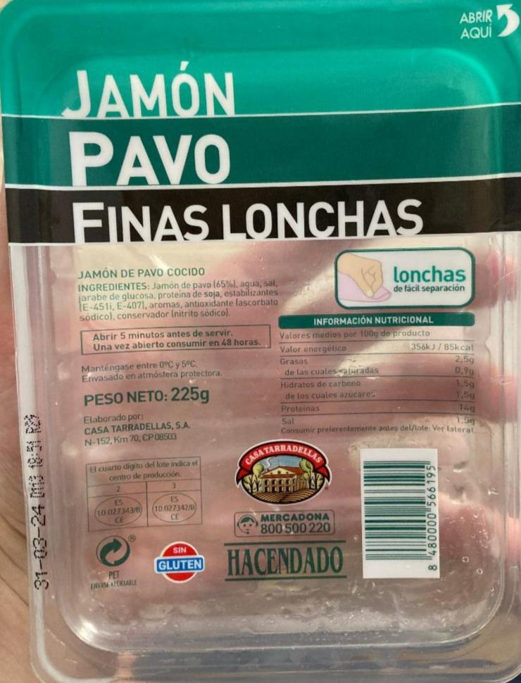 Fotografie - Jamón Pavo Finas Lonchas Hacendado