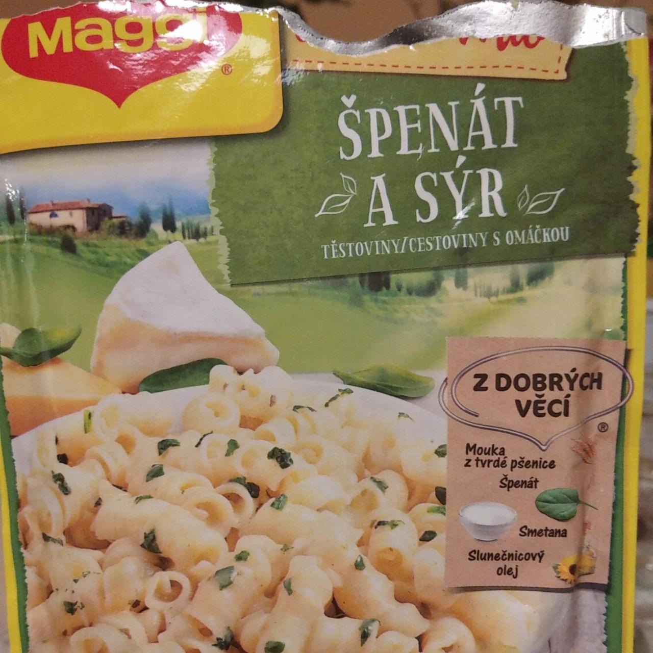 Fotografie - Špenát a sýr těstoviny s omáčkou Maggi