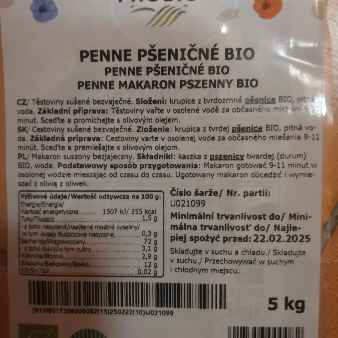 Fotografie - Bio Penne pšeničné bio Probio