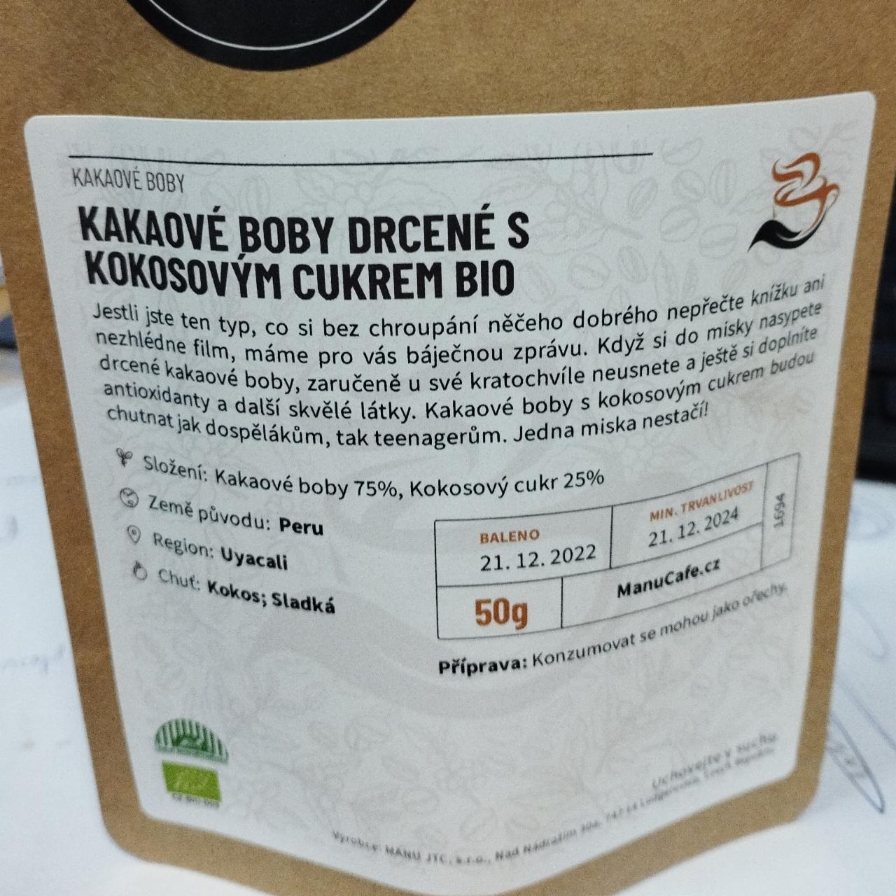 Fotografie - Kakaové boby drcené s kokosovým cukrem bio ManuCafe