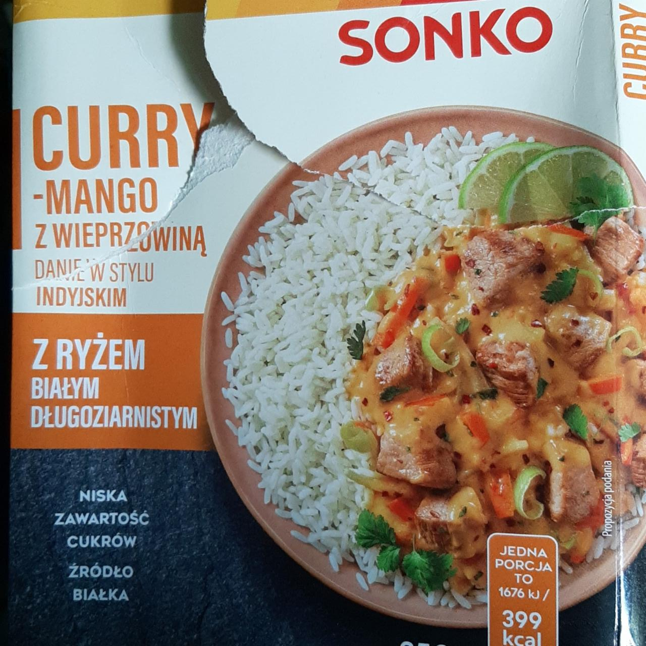 Fotografie - Curry-mango z wieprzowiną z ryżem białym długoziarnistym Sonko