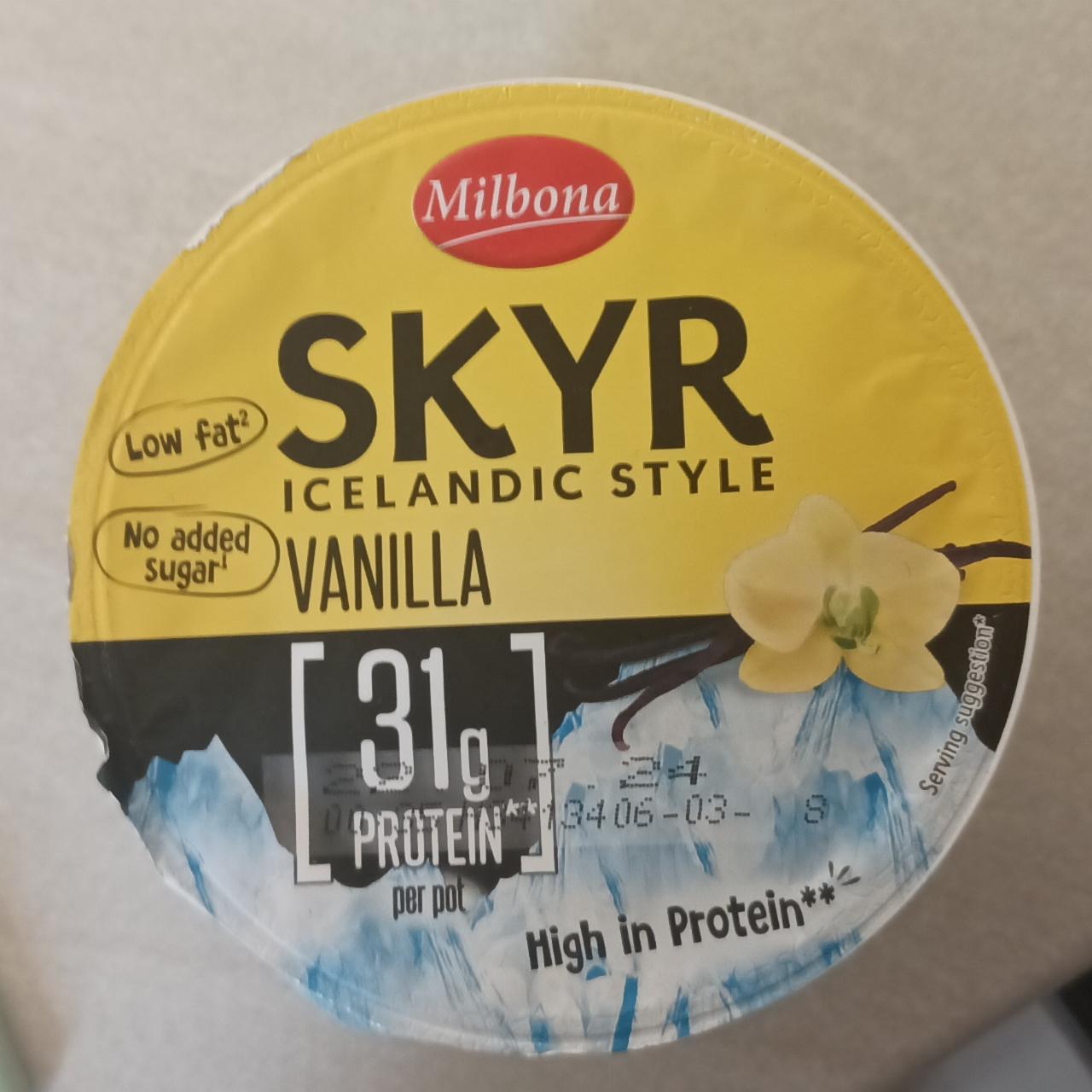 Fotografie - Skyr 31g protein 0,2% fat Vanilla Milbona