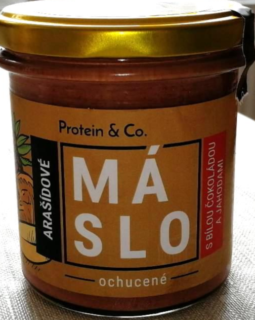 Fotografie - Arašídové máslo s bílou čokoládou a jahodami Protein & Co.