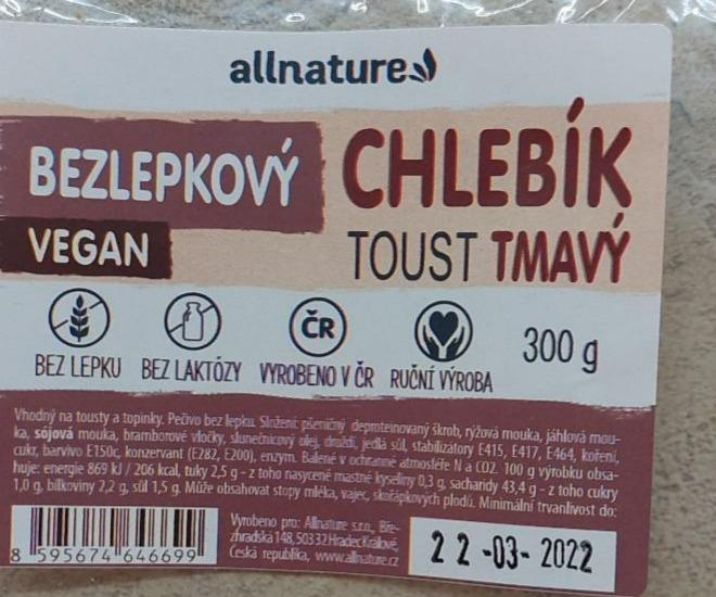 Fotografie - Bezlepkový toust tmavý vegan bezlepkový Allnature