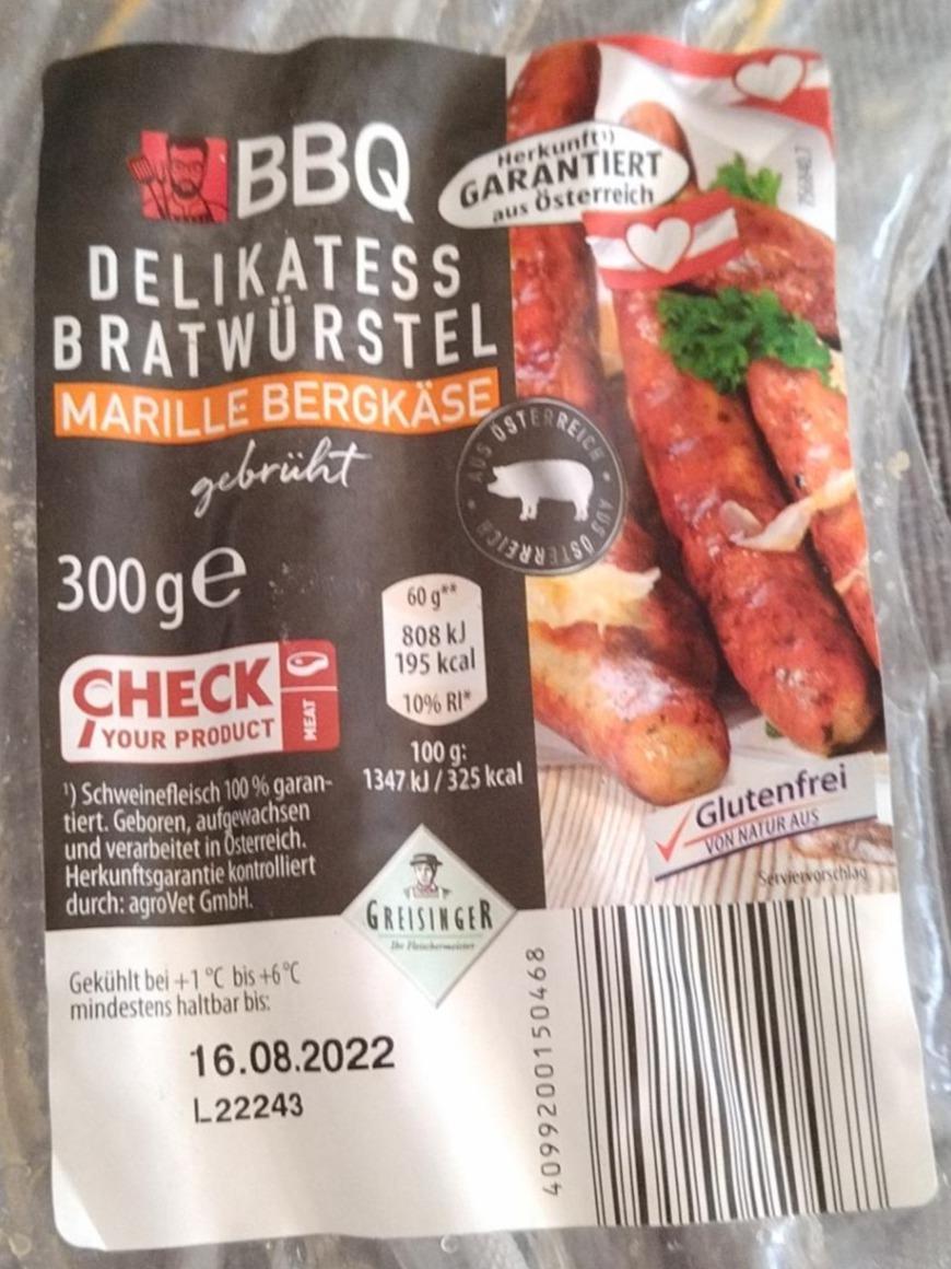 Fotografie - Delikatess Bratwürste Marille Bergkäse BBQ