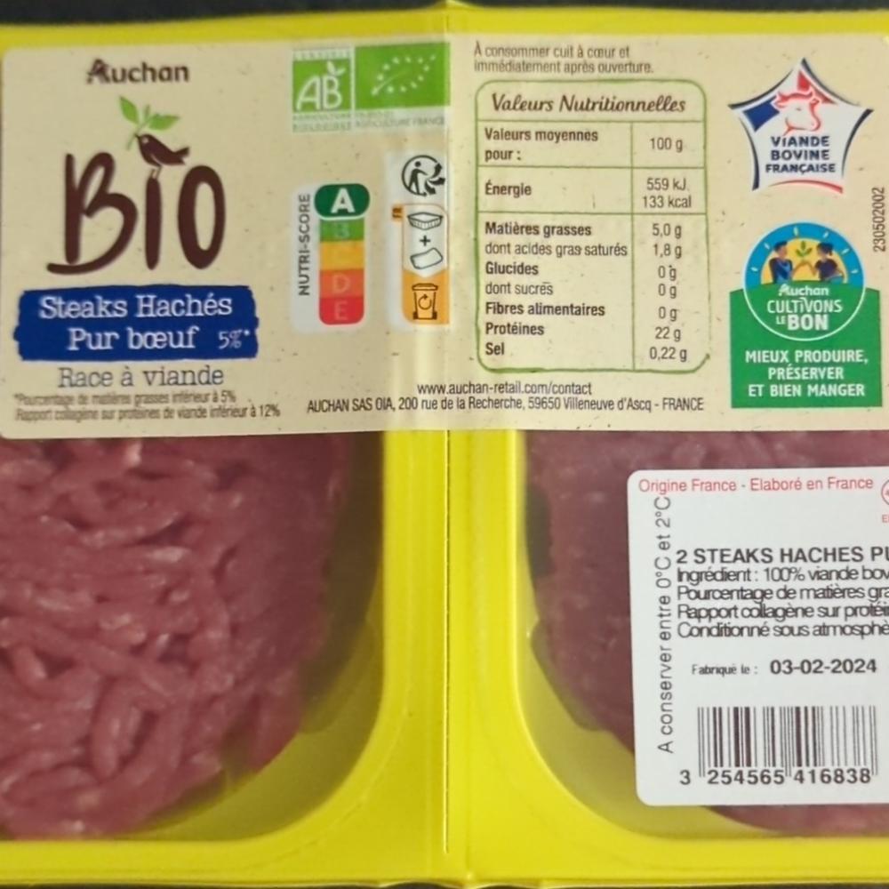 Fotografie - Bio Steaks Hachés Pur bœuf Auchan