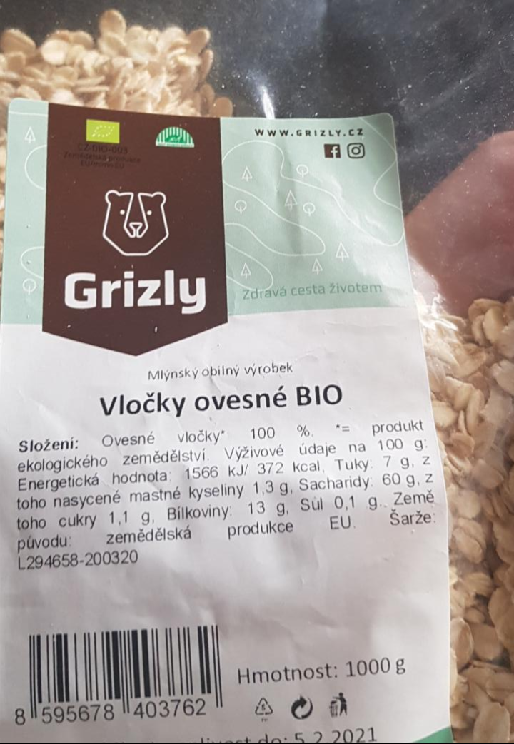 Fotografie - Vločky ovesné bio bezlepkové Grizly