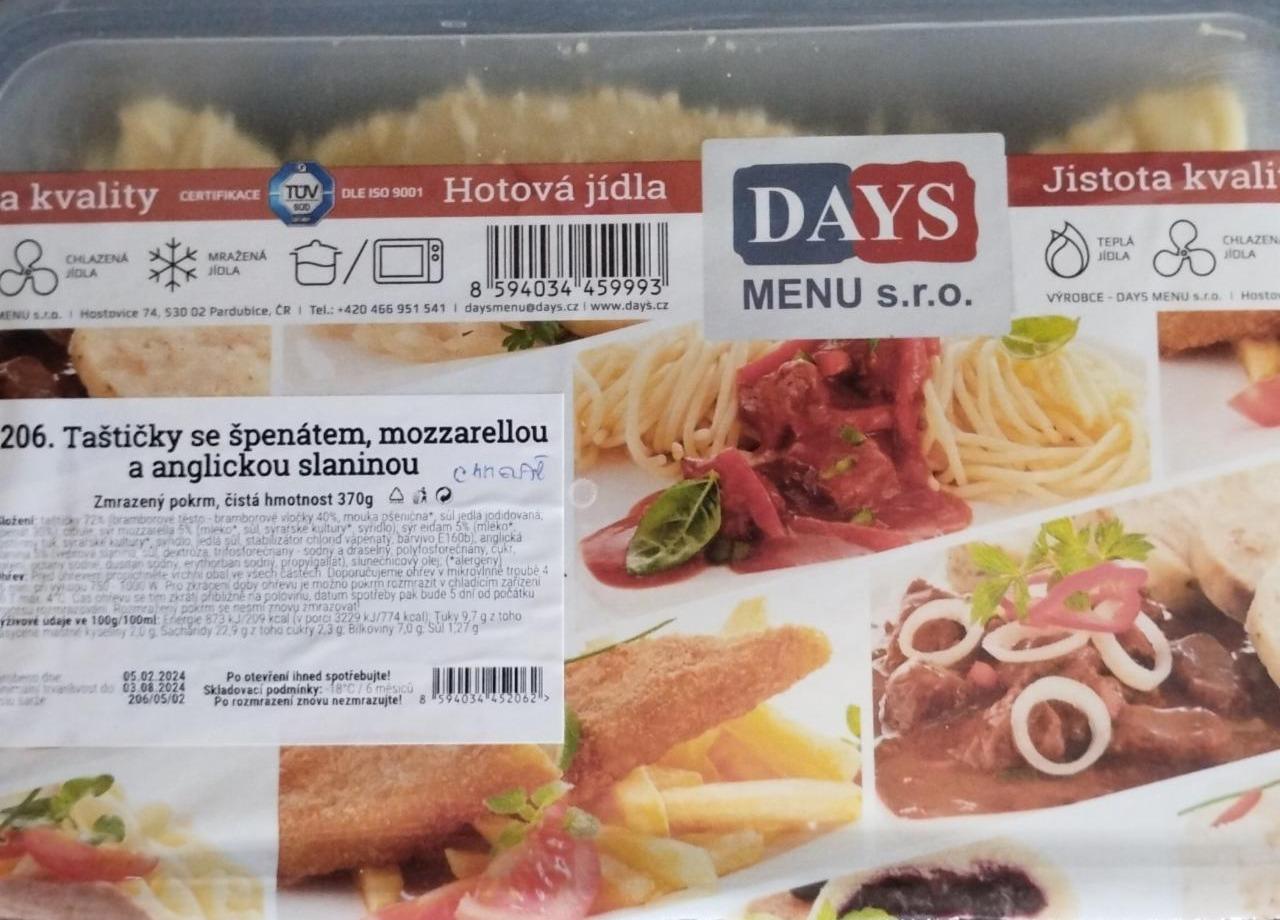 Fotografie - Taštičky se špenátem, mozzarellou a anglickou slaninou Days menu