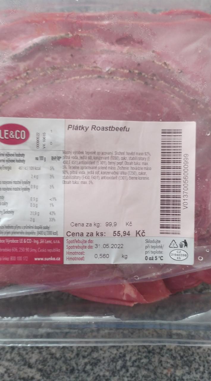 Fotografie - Plátky Roastbeefu Le&Co