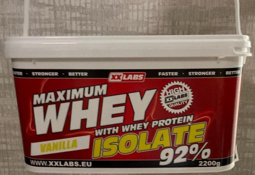 Fotografie - Maximum Whey Protein Isolate 92% Vanilla XXLABS