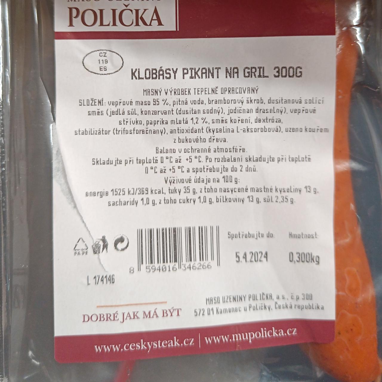 Fotografie - Klobásy pikant na gril Maso uzeniny Polička