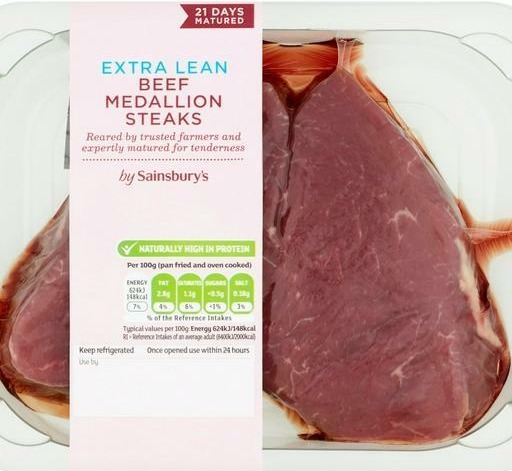 Fotografie - British Extra Lean Beef Medallion Steaks by Sainsbury's