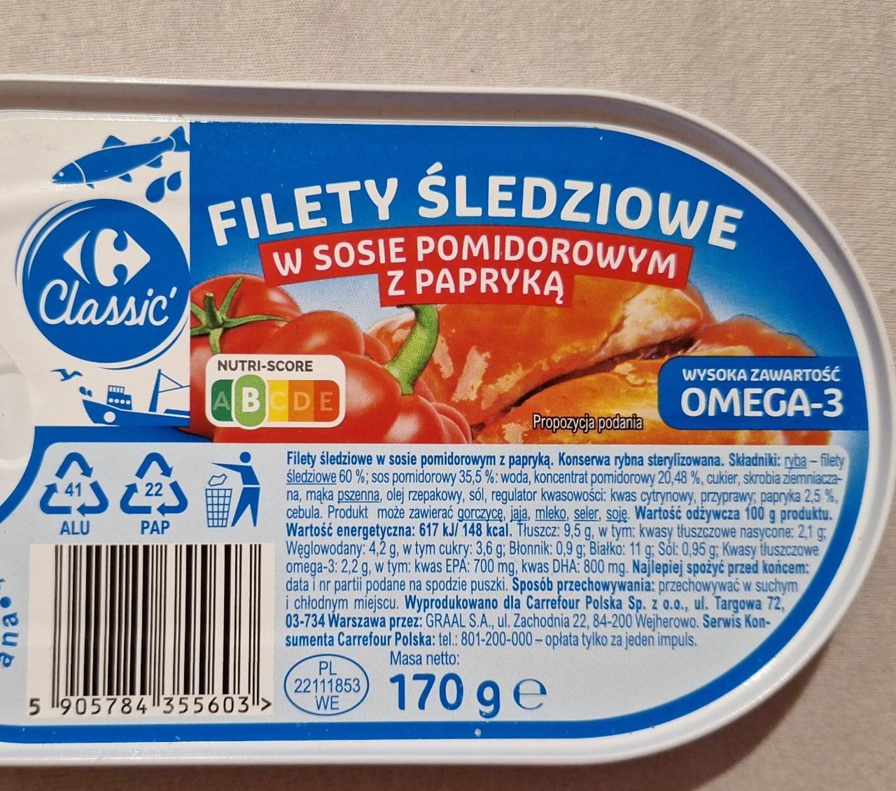 Fotografie - Filety śledziowe w sosie pomidorowym z papryką Carrefour Classic