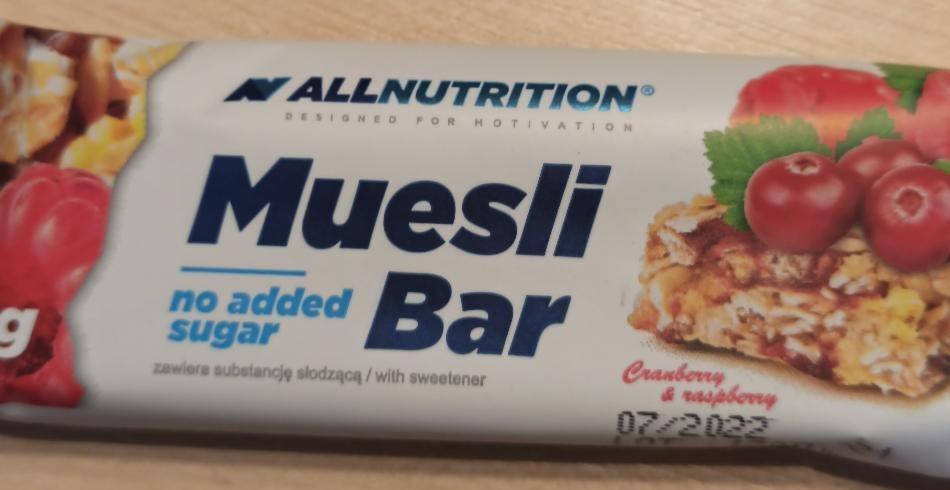 Fotografie - Muesli Bar no added sugar Cranberry & Raspberry Allnutrition