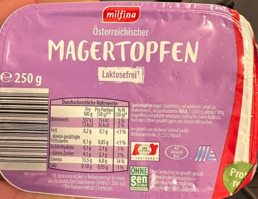 Fotografie - Magertopfen Fettarm Laktosefrei Milfina