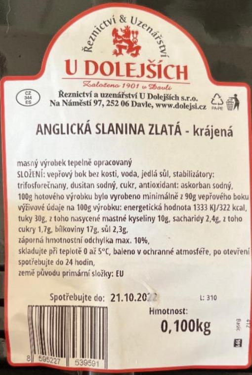 Fotografie - Anglická slanina zlatá krájená Řeznictví & uzenářství U Dolejších