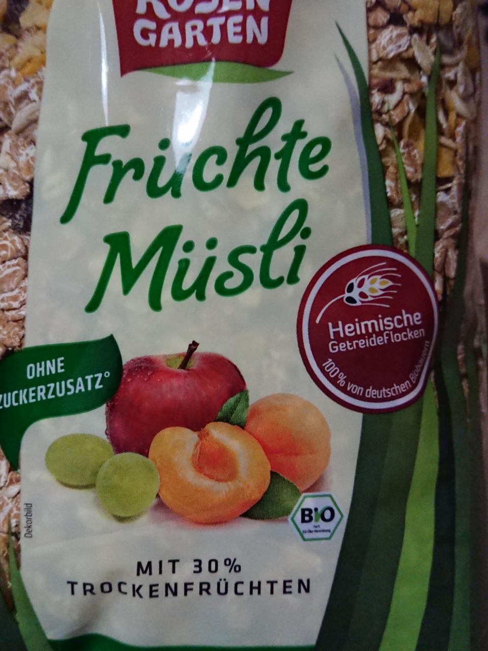 Fotografie - Bio Früchte Müsli ohne Zuckerzusatz Rosen Garten