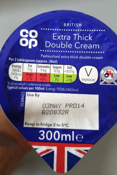 Fotografie - British Extra Thick Double Cream - Coop