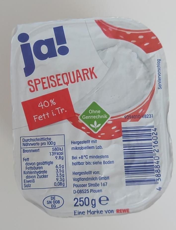 Fotografie - Speisequark 40% Fett i. Tr. Ja!