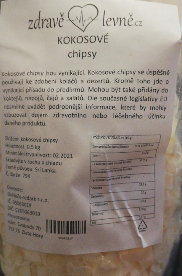 Fotografie - kokosové chipsy zdravě levně