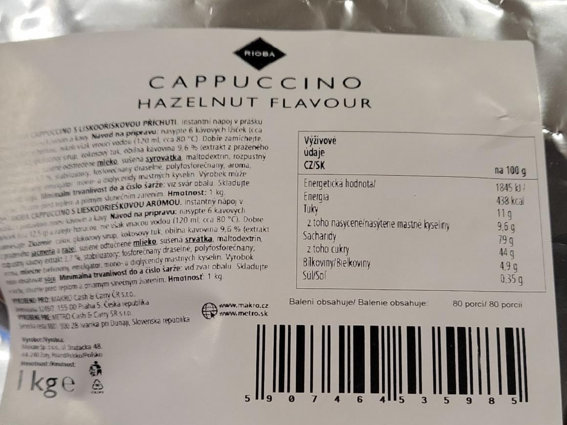 Fotografie - Cappuccino Hazelnut Flavour Rioba