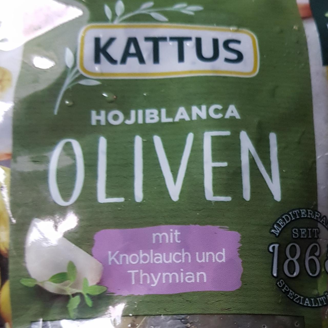 Fotografie - Hojiblanca Oliven mit Knoblauch und Thymian Kattus