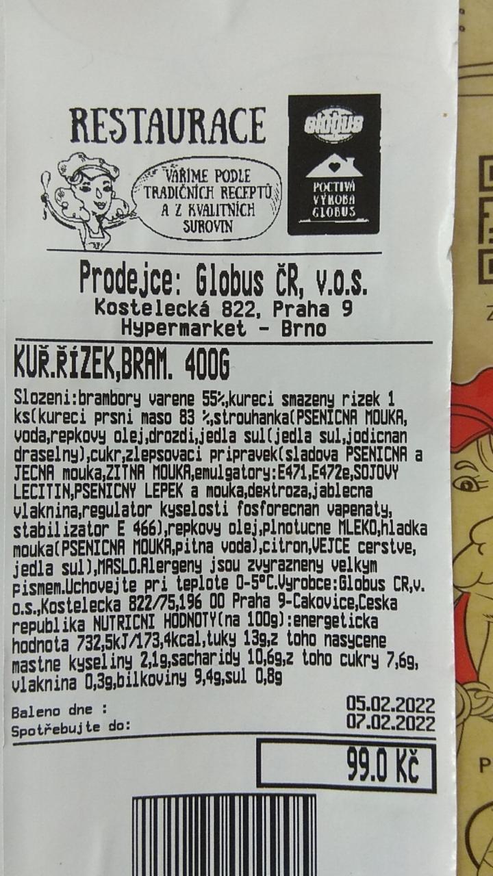 Fotografie - Kuř.řízek,bram. 400g Globus