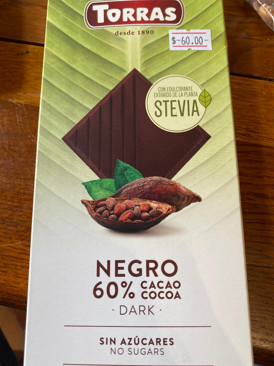 Fotografie - Chocolate Negro stevia 60% cacao