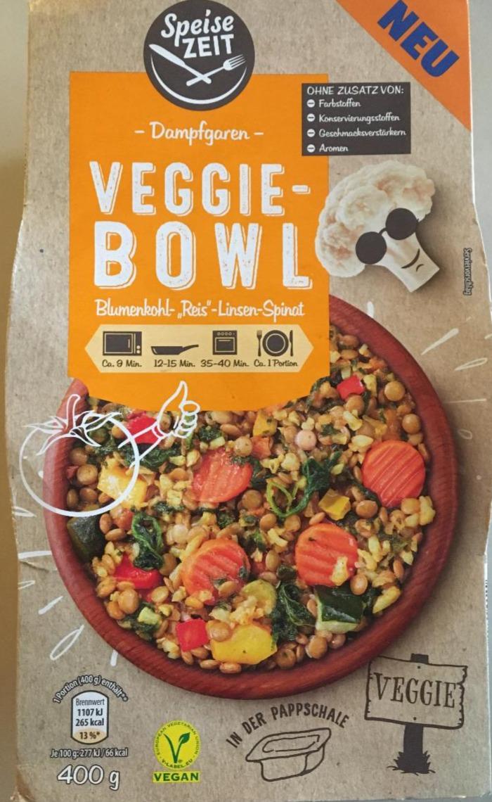 Fotografie - Veggie-Bowl Blumenkohlreis-Linsen-Spinat Speise ZEIT Aldi