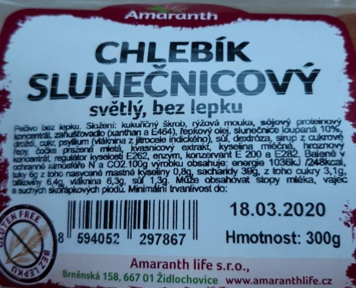 Fotografie - Chlebík slunečnicový světlý bezlepkový Amaranth