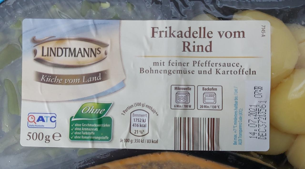 Fotografie - Frikadelle vom Rind mit feiner Pfeffersauce, Bohnengemüse und Kartoffeln Lindtmann's