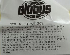 Fotografie - Sýr JČ Eidam 20% Globus