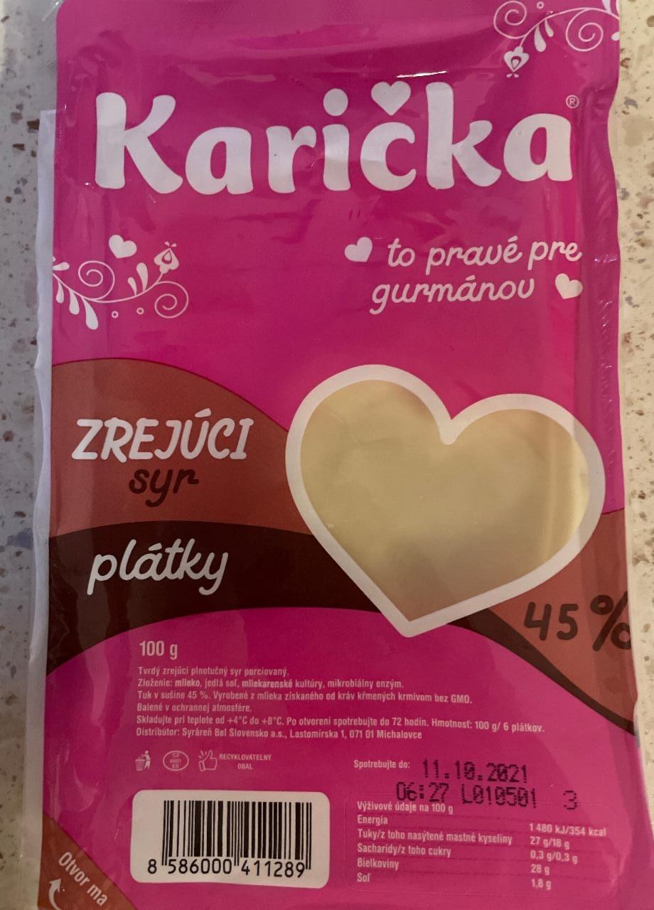 Fotografie - Zrejúci syr plátky 45% Karička