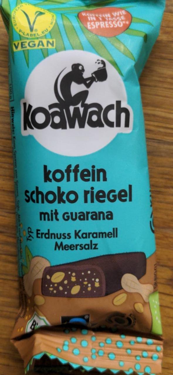 Fotografie - Bio Koffein Schoko Riegel mit Guarana Typ Erdnuss, Karamell & Meersalz Koawach