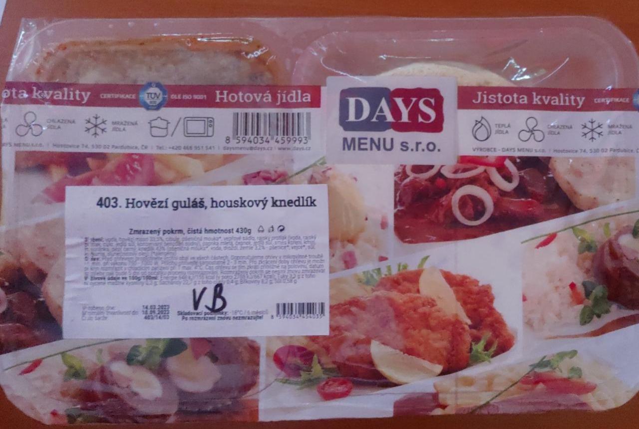 Fotografie - Hovězí guláš, houskový knedlík Days menu