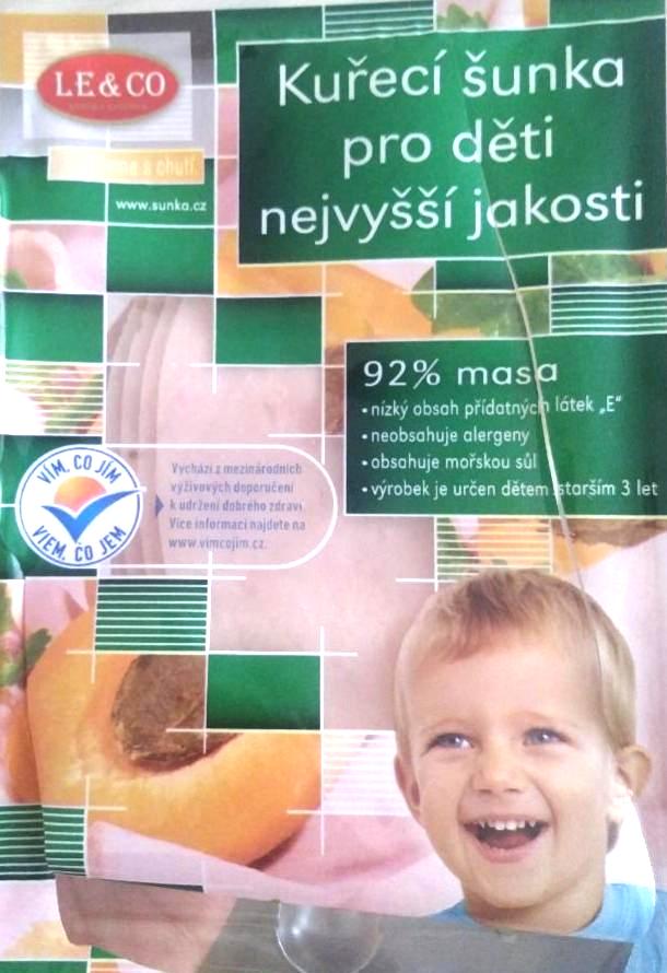 Fotografie - Kuřecí šunka pro děti nejvyšší jakosti 92% masa LE & CO