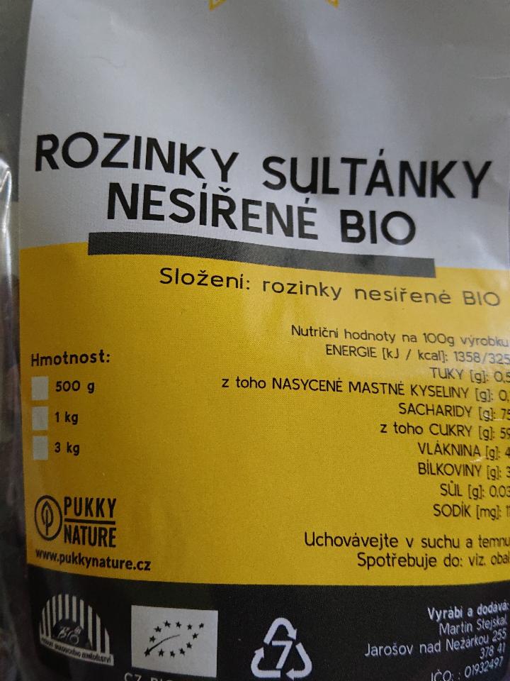 Fotografie - Bio Rozinky sultánky nesířené Pukky Nature