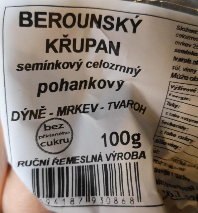 Fotografie - Berounský křupan semínkový celozrnný pohankový dýně-mrkev-tvaroh Šťastná koza