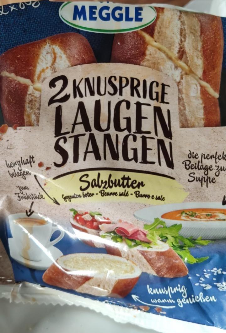 Fotografie - 2 knusprige Laugen Stangen Salzbutter Meggle