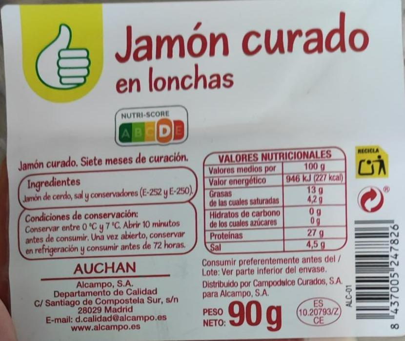 Fotografie - Jamón curado en lonchas Auchan