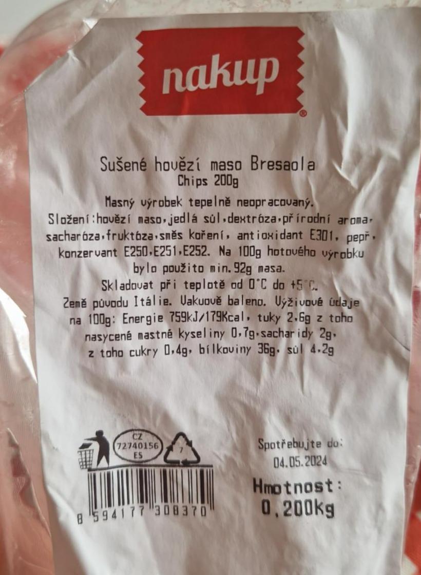 Fotografie - Sušené hovězí maso Bresaola chips Nakup