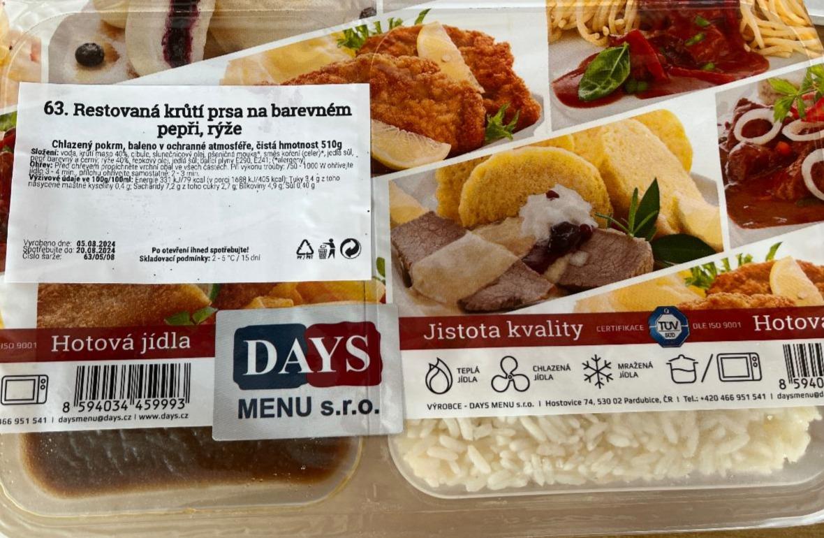 Fotografie - Restovaná krůtí prsa na barevném pepři, rýže Days menu